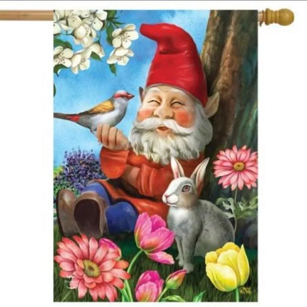 Garden Gnome Flag Garden Yard Flag All Weather Floral 12.5 x 18 inch Multicolor